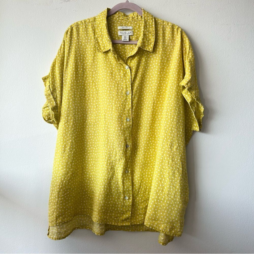 Rachel Zoe Yellow and White Polka Dot Linen Shirt